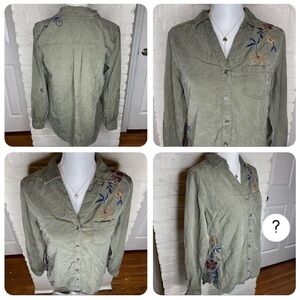 Style & Co Floral Embroidered Embellishments Button Down Size XL